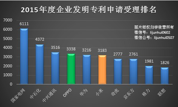 2015年度企业发明专利申请受理排名   